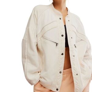 Free People Extra Winnings Bomber Jacket ✨ Ivory Beige Size Medium